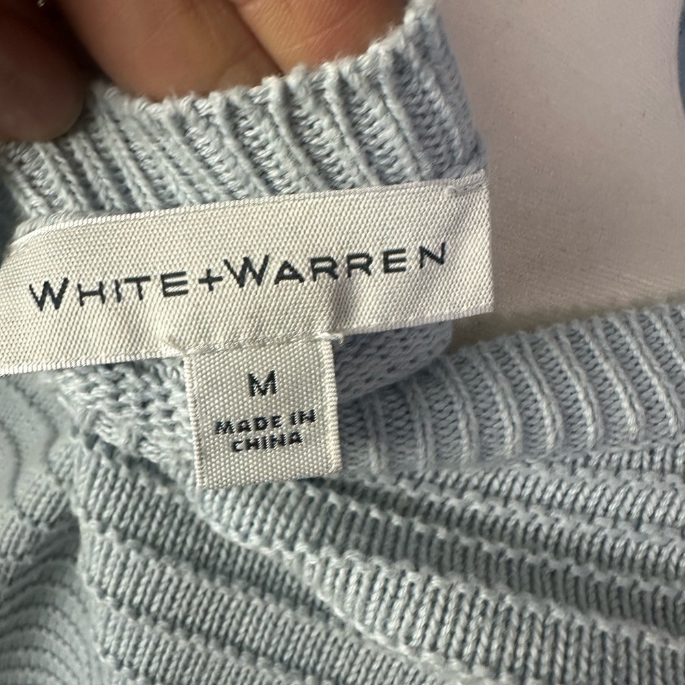 WHITE + WARREN Light Blue Sweater. Sz M. Gorgeous and Unique elaborate Design - Picture 5 of 9